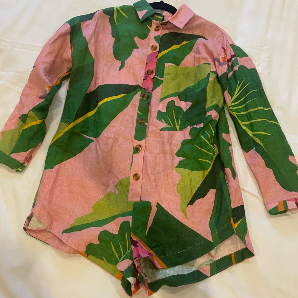 Farm Rio romper Pink Palm Print